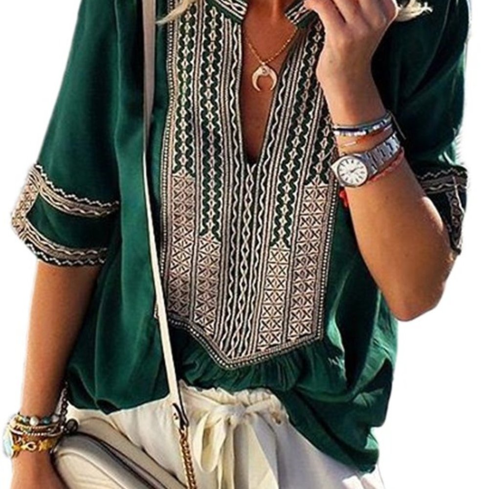 ANYWHERE WITH YOU TUNIC BLOUSE- EMERALD GREEN - Picture 2 of 4